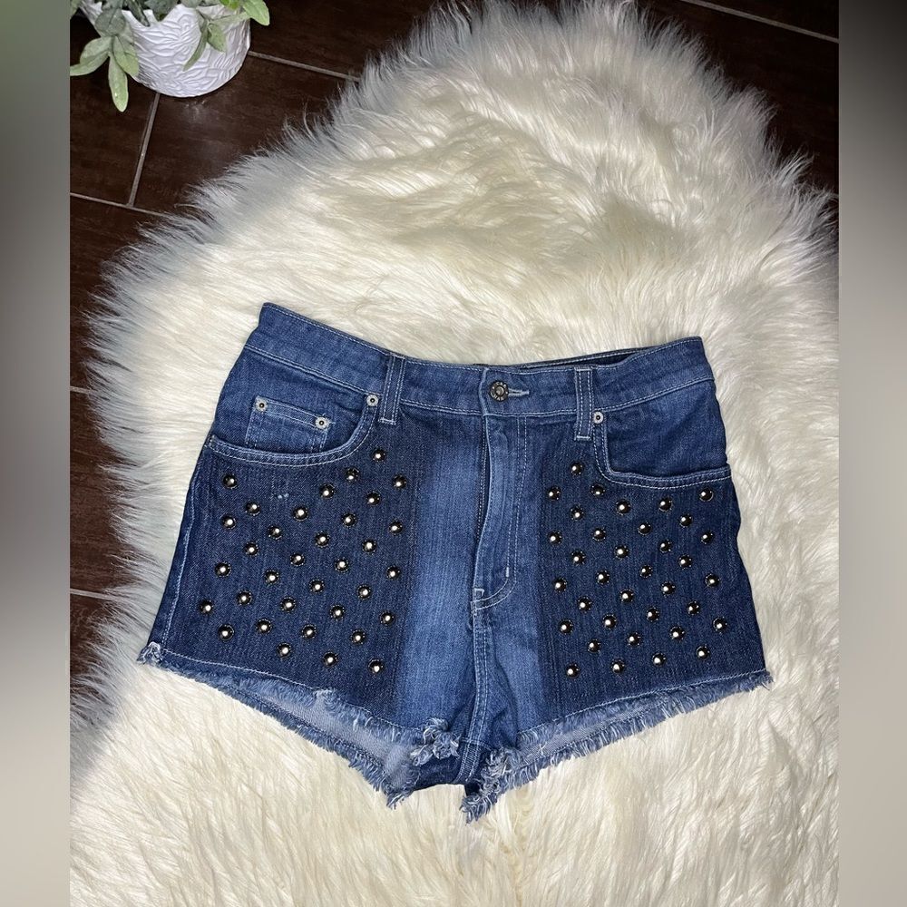 Carmar denim short shorts high waisted studded frayed hem  sz 29